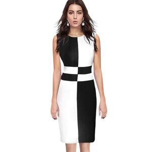 Ann Taylor Black and White Colorblock Midi Dress Tall